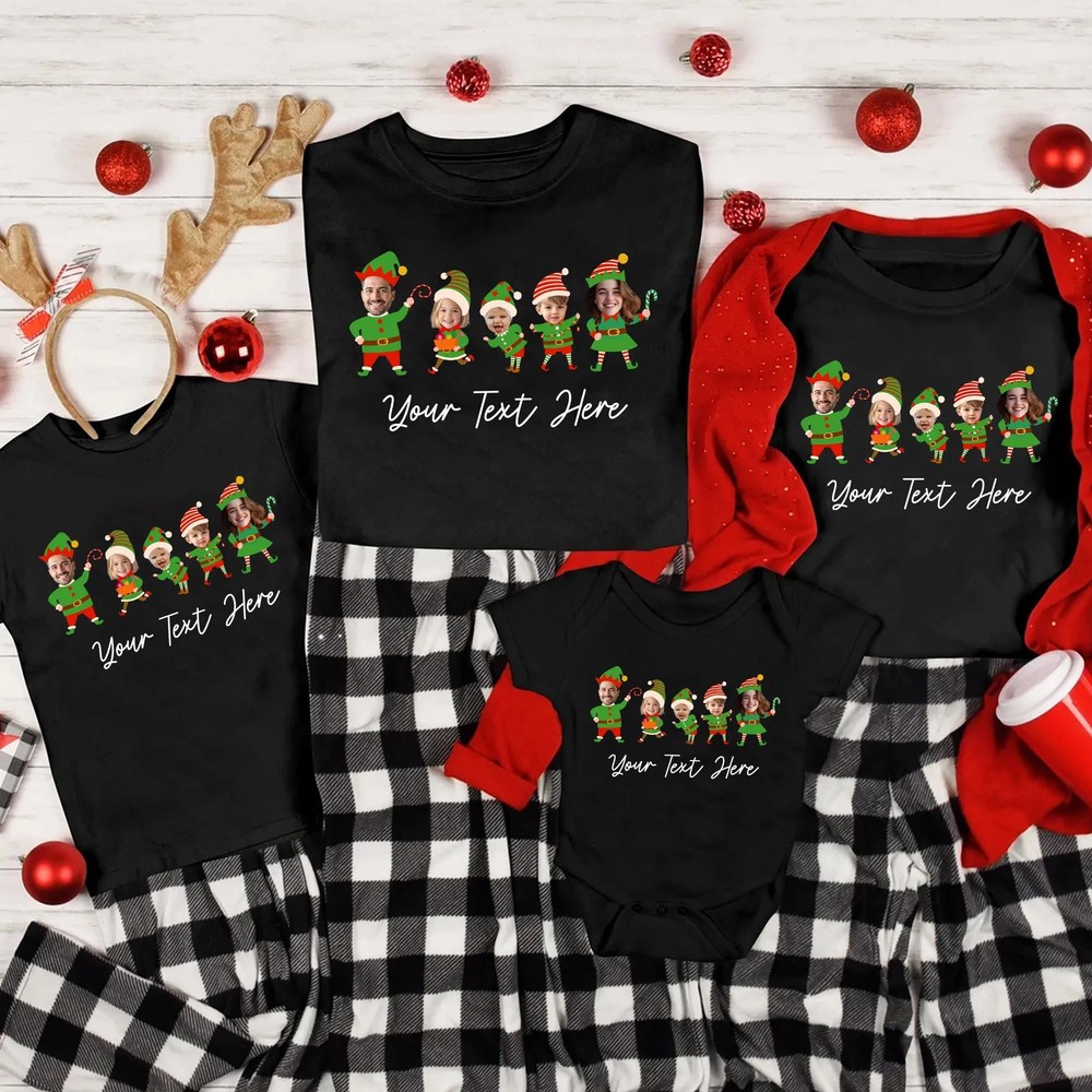Custom-Christmas-Elf-Photo-Shirt-Personalized-Face-Matching-PJs-Custom-Christmas-Elf-Photo-Shirt-Personalized-Face-Matching-PJs-2 Custom Christmas Elf Photo Shirt - Personalized Face Matching PJs 1