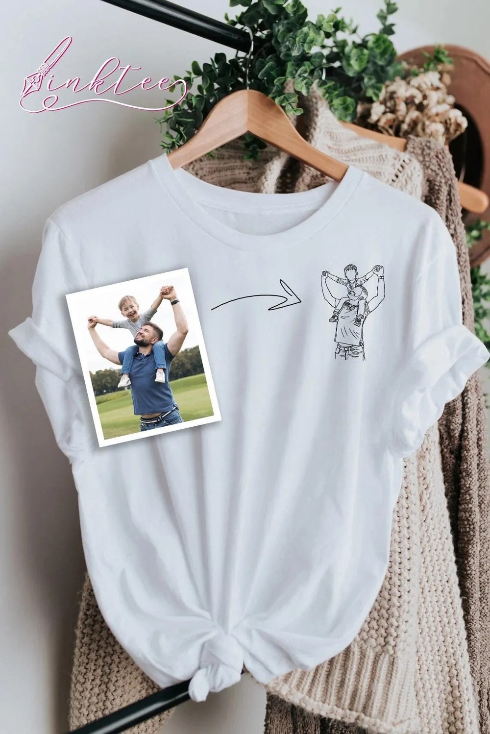 Custom Dad Line Art Shirt - Personalized Photo Portrait 3 Custom Dad Line Art Shirt - Personalized Photo Portrait
