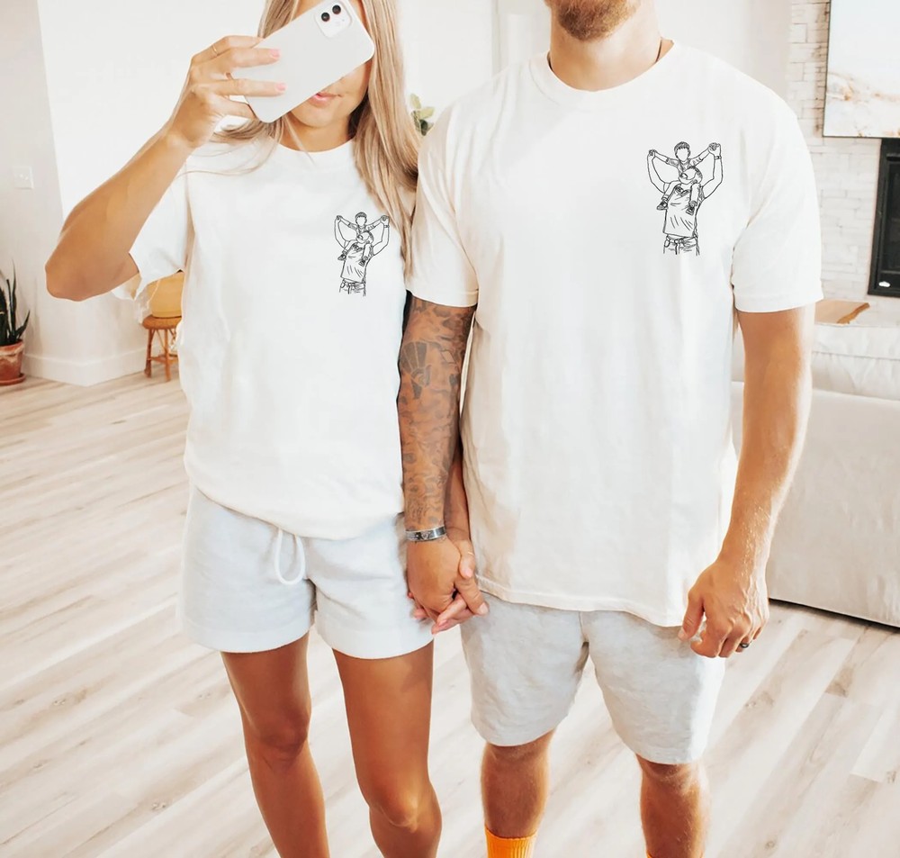 Custom-Dad-Line-Art-Shirt-Personalized-Photo-Portrait-2 Custom Dad Line Art Shirt - Personalized Photo Portrait 1