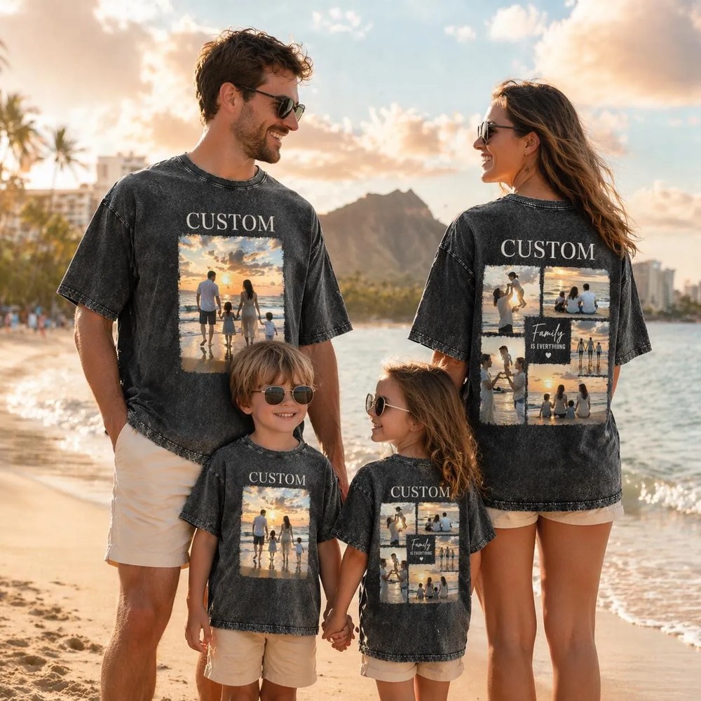 Custom Photo Collage Washed Shirt - Front and Back Picture Print 2 Custom Photo Collage Washed Shirt - Front and Back Picture Print