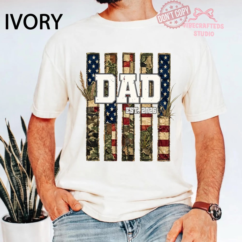 Faux-Patchwork-Camo-Patriotic-Dad-Unisex-Comfort-Colors-Shirt-American-Flag-Dad-Tee-Est-2026-Father-Gift-Shirt-3 Faux Patchwork Camo Patriotic Dad Unisex Comfort Colors Shirt, American Flag Dad Tee, Est 2026 Father Gift Shirt 2