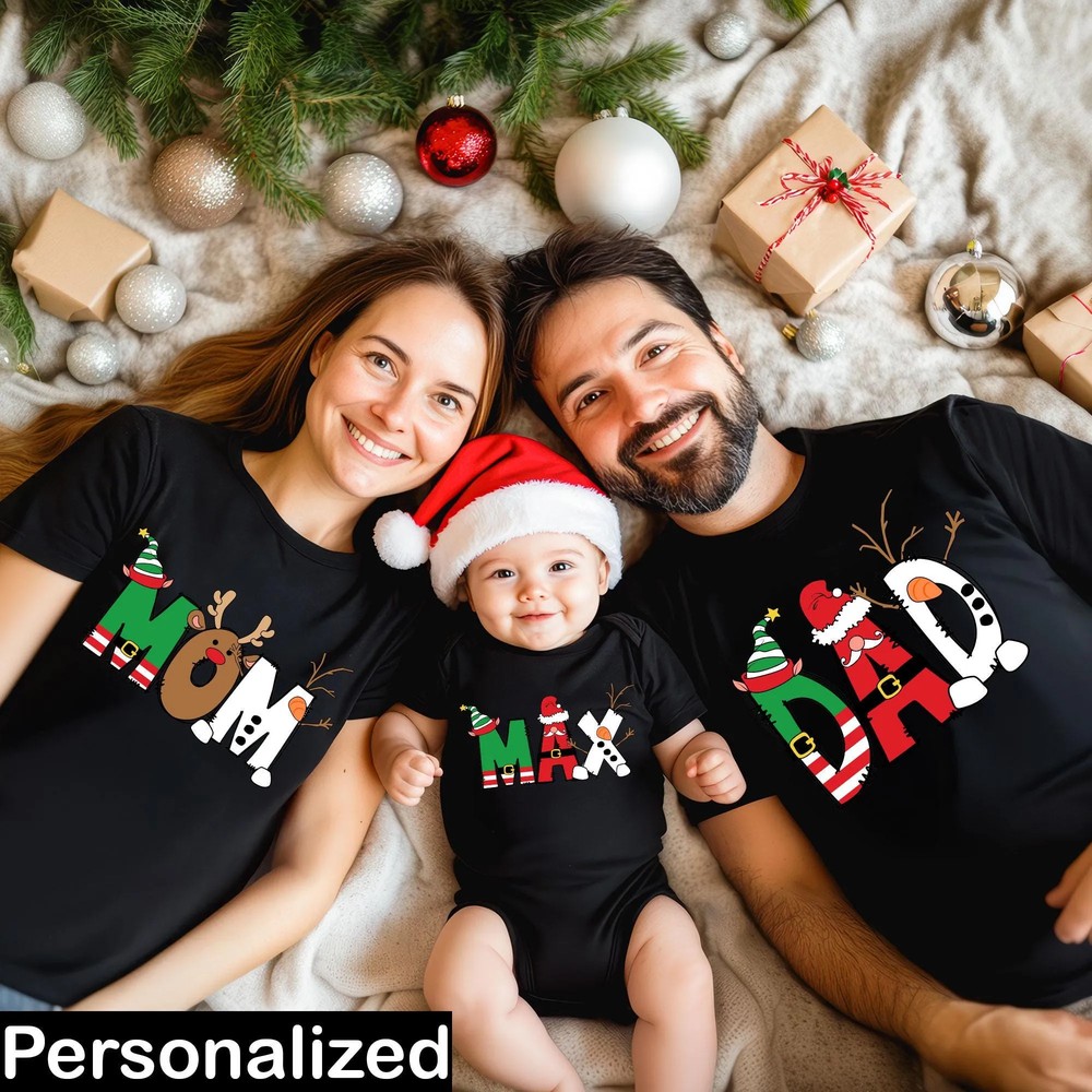 Monogram Family Christmas Shirt - Personalized Mom Dad Xmas Tee 6 Monogram Family Christmas Shirt - Personalized Mom Dad Xmas Tee
