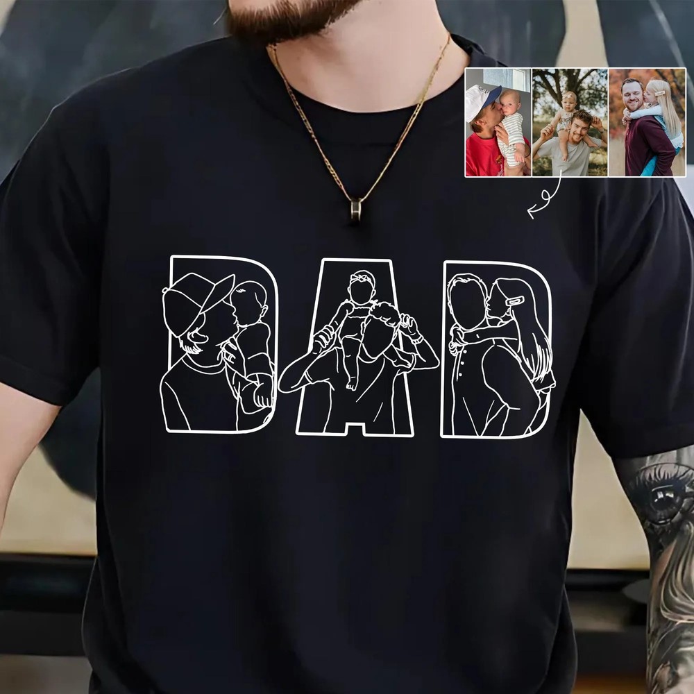 Personalized-Dad-Outline-Shirt-Custom-Photo-Portrait-Tee-2 Personalized Dad Outline Shirt - Custom Photo Portrait Tee 2