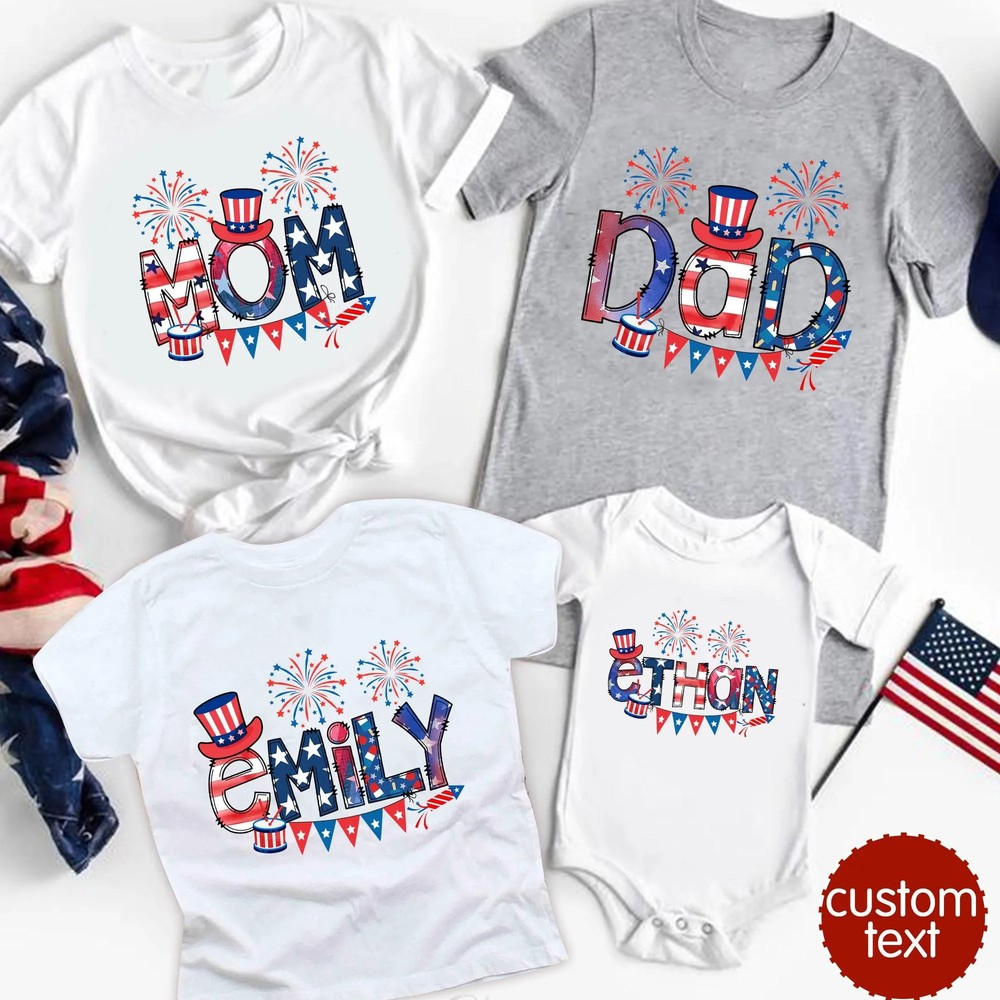 Personalized Fourth of July Family Shirts - Patriotic Doodles Pattern 3 Personalized Fourth of July Family Shirts - Patriotic Doodles Pattern
