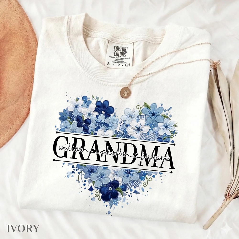 Personalized-Nana-Faux-Patchwork-Shirt-Blue-Floral-Grandma-Personalized-Nana-Faux-Patchwork-Shirt-Blue-Floral-Grandma-Tee-5 Personalized Nana Faux Patchwork Shirt - Blue Floral Grandma Tee 4