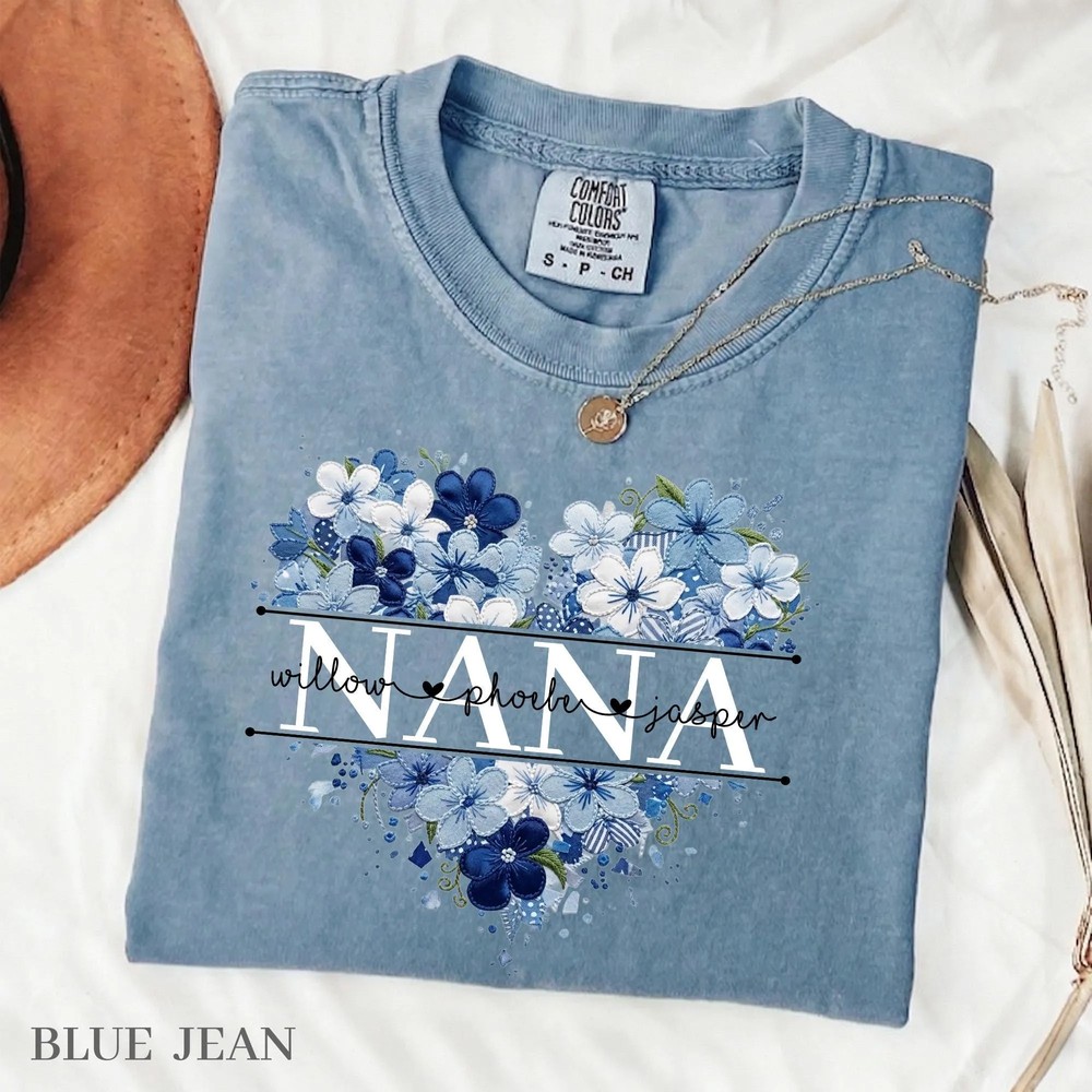 Personalized-Nana-Faux-Patchwork-Shirt-Blue-Floral-Grandma-Personalized-Nana-Faux-Patchwork-Shirt-Blue-Floral-Grandma-Tee-6 Personalized Nana Faux Patchwork Shirt - Blue Floral Grandma Tee 5